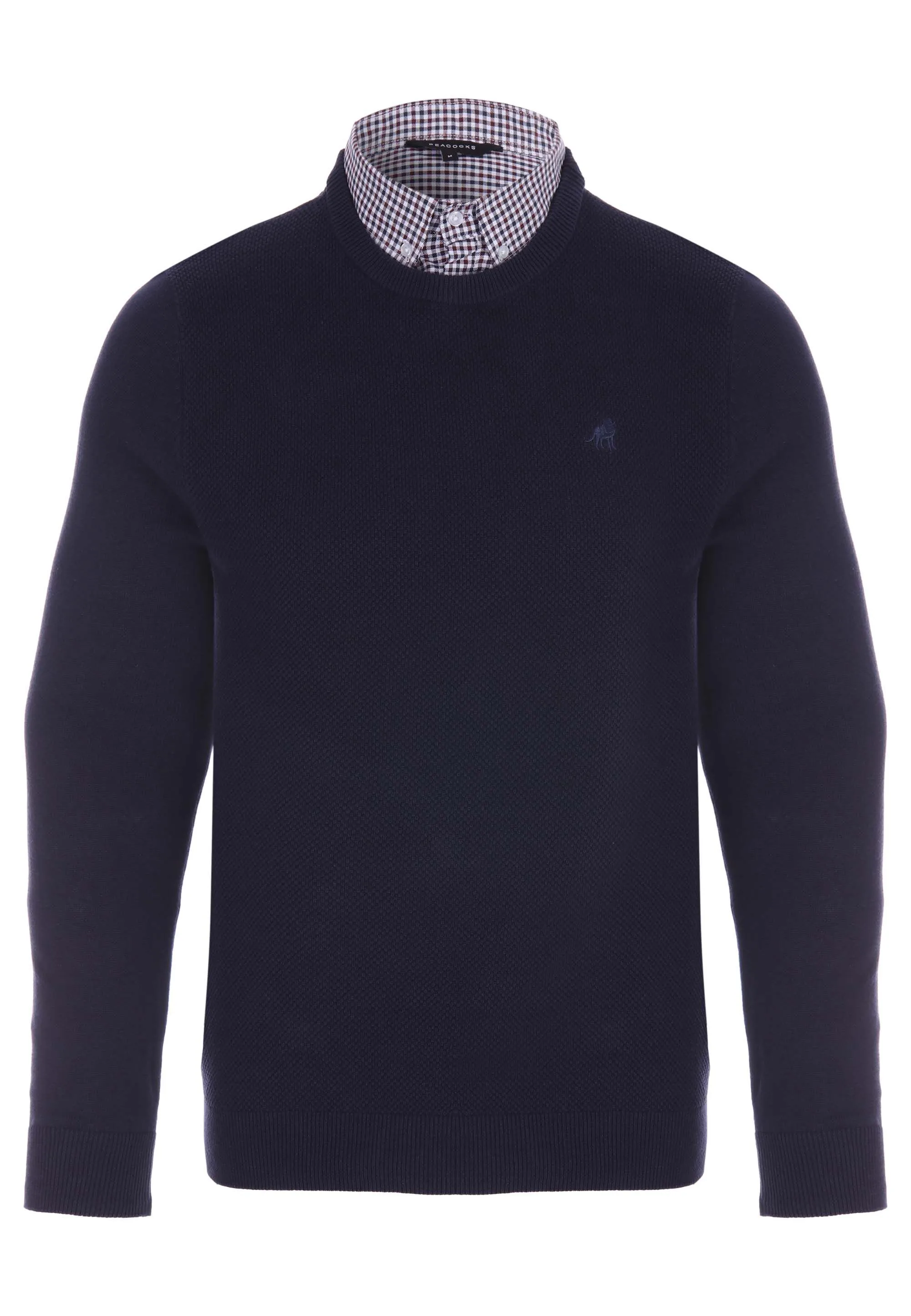 Mens Navy Plain Textured Mock Shirt Jumper