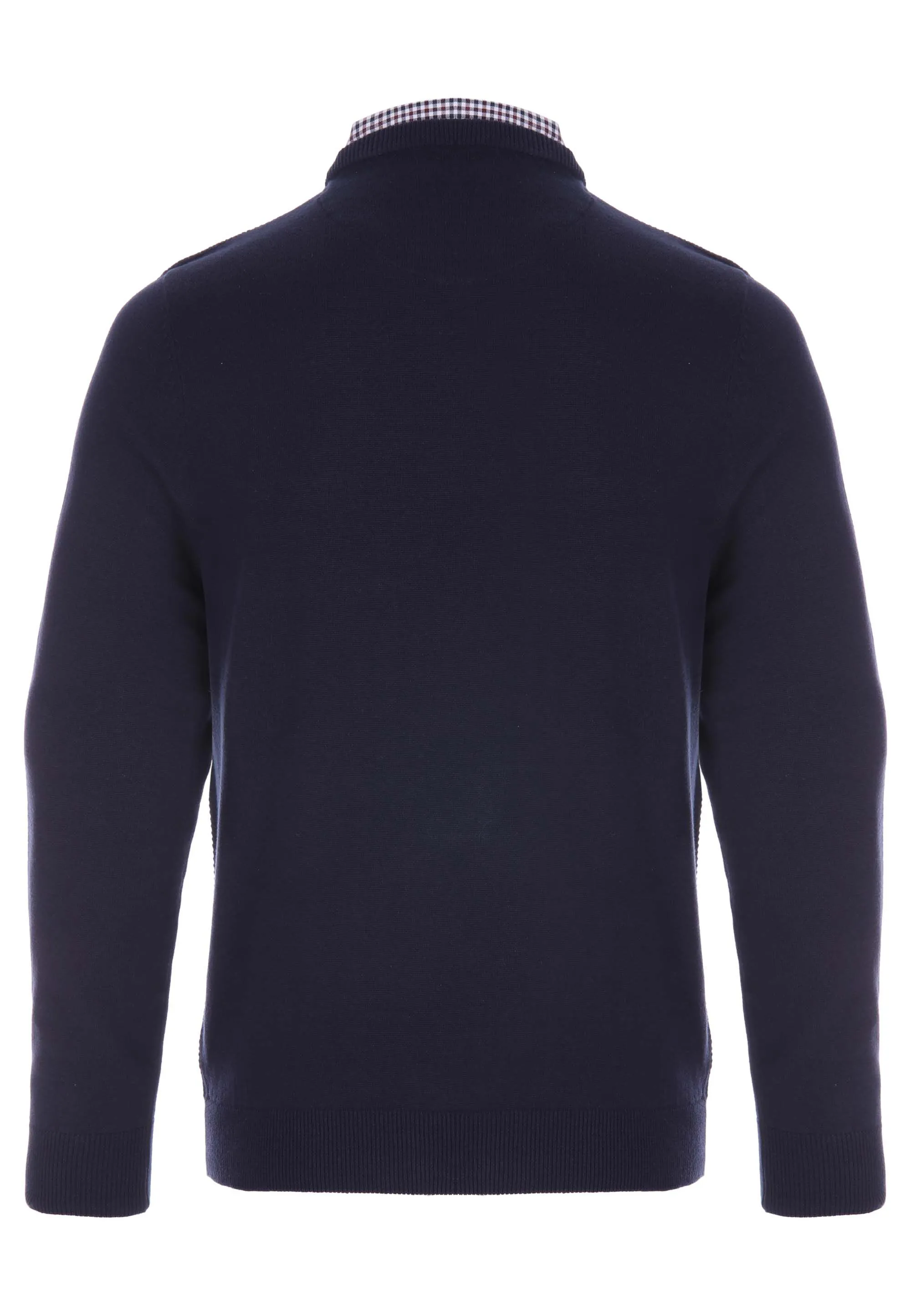 Mens Navy Plain Textured Mock Shirt Jumper