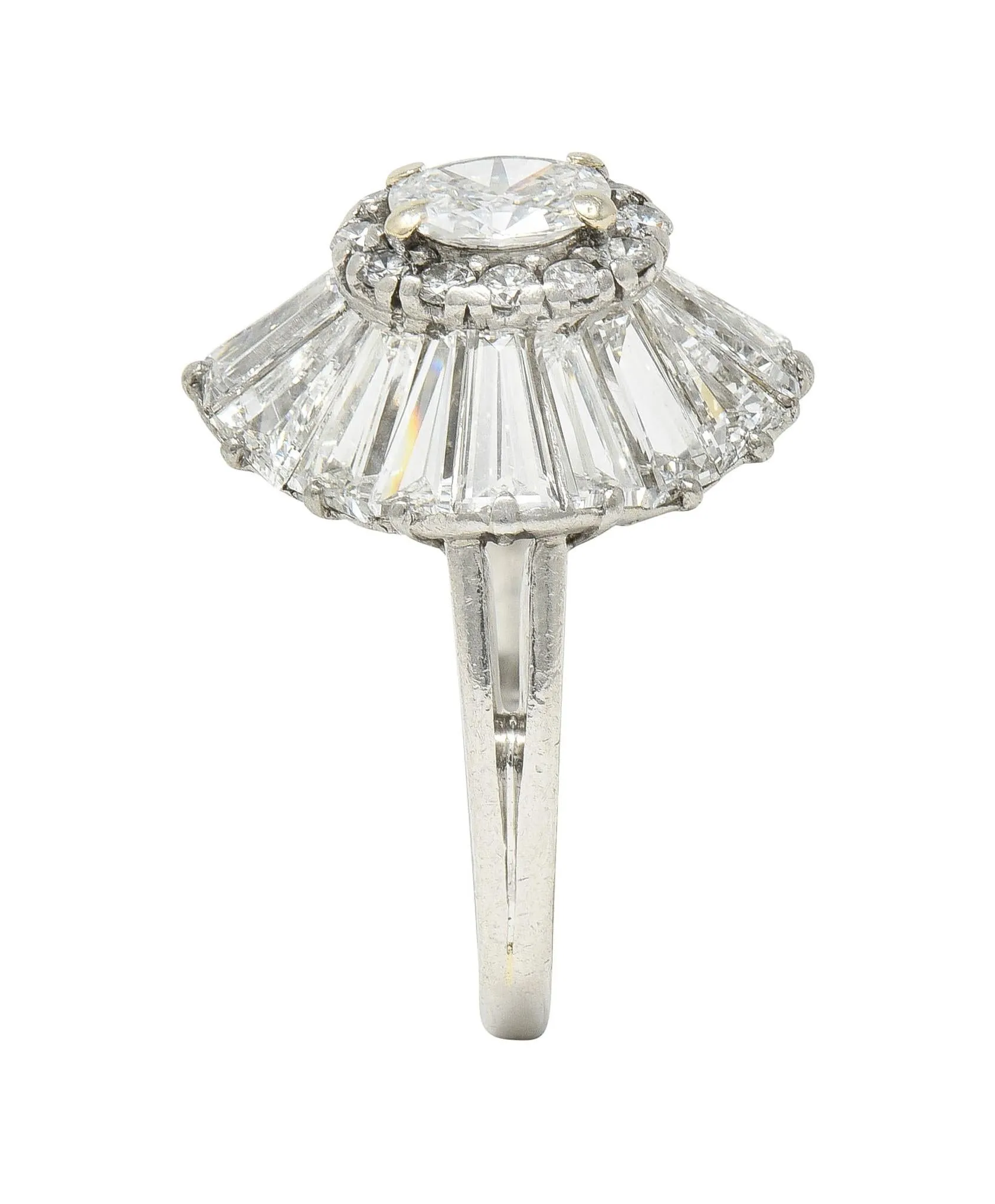 Mid-Century 3.95 CTW Diamond Platinum Vintage Ballerina Halo Cocktail Ring