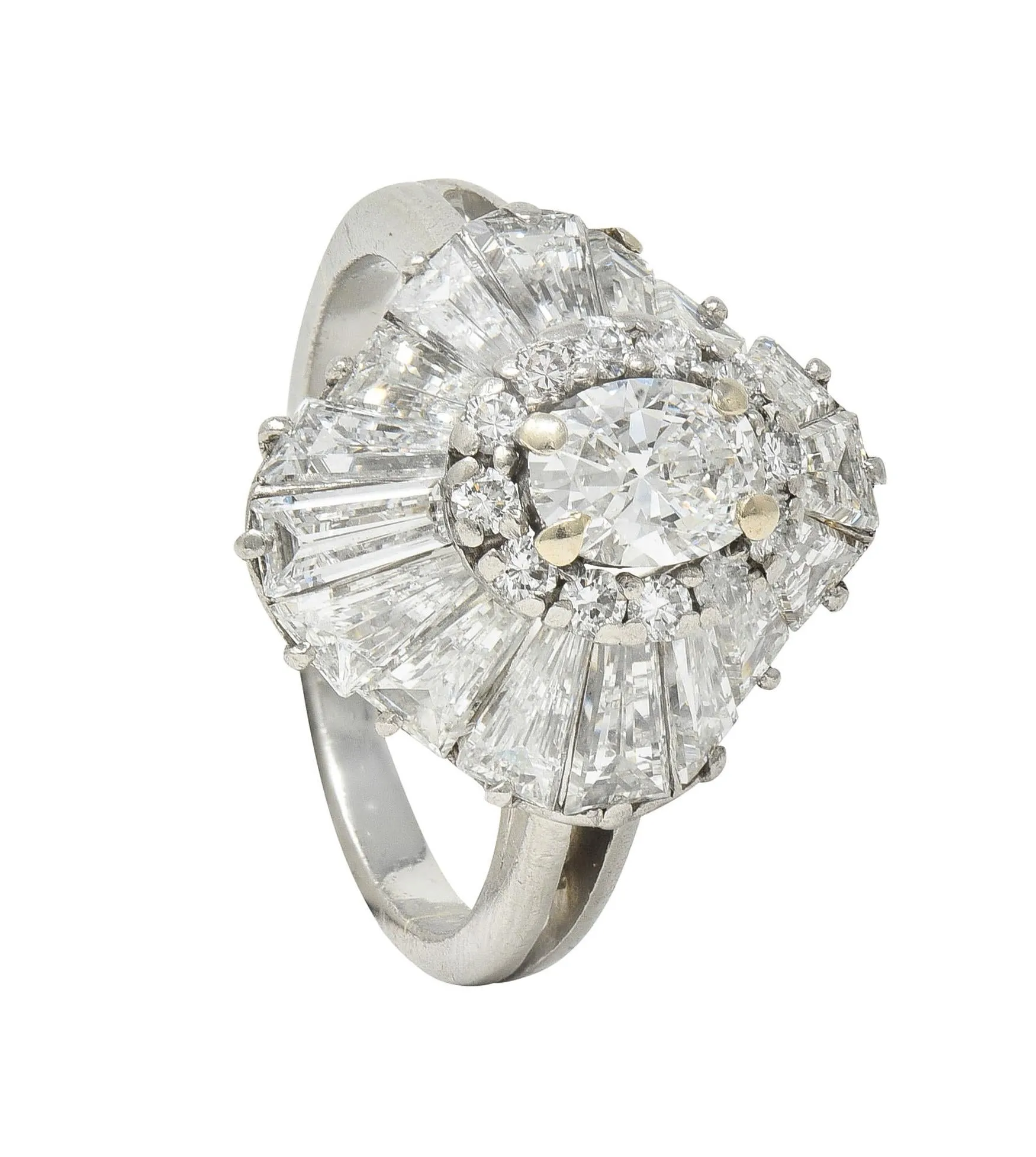 Mid-Century 3.95 CTW Diamond Platinum Vintage Ballerina Halo Cocktail Ring