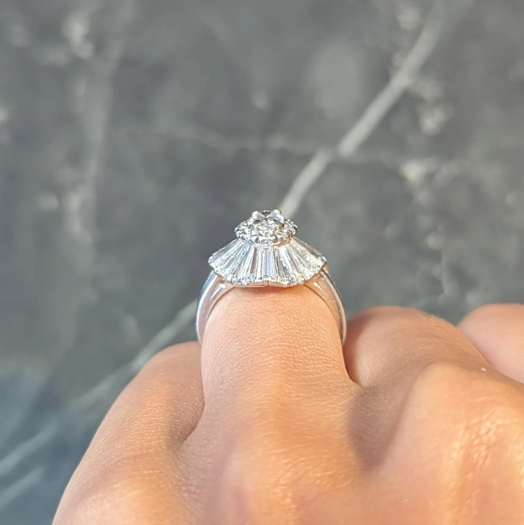 Mid-Century 3.95 CTW Diamond Platinum Vintage Ballerina Halo Cocktail Ring