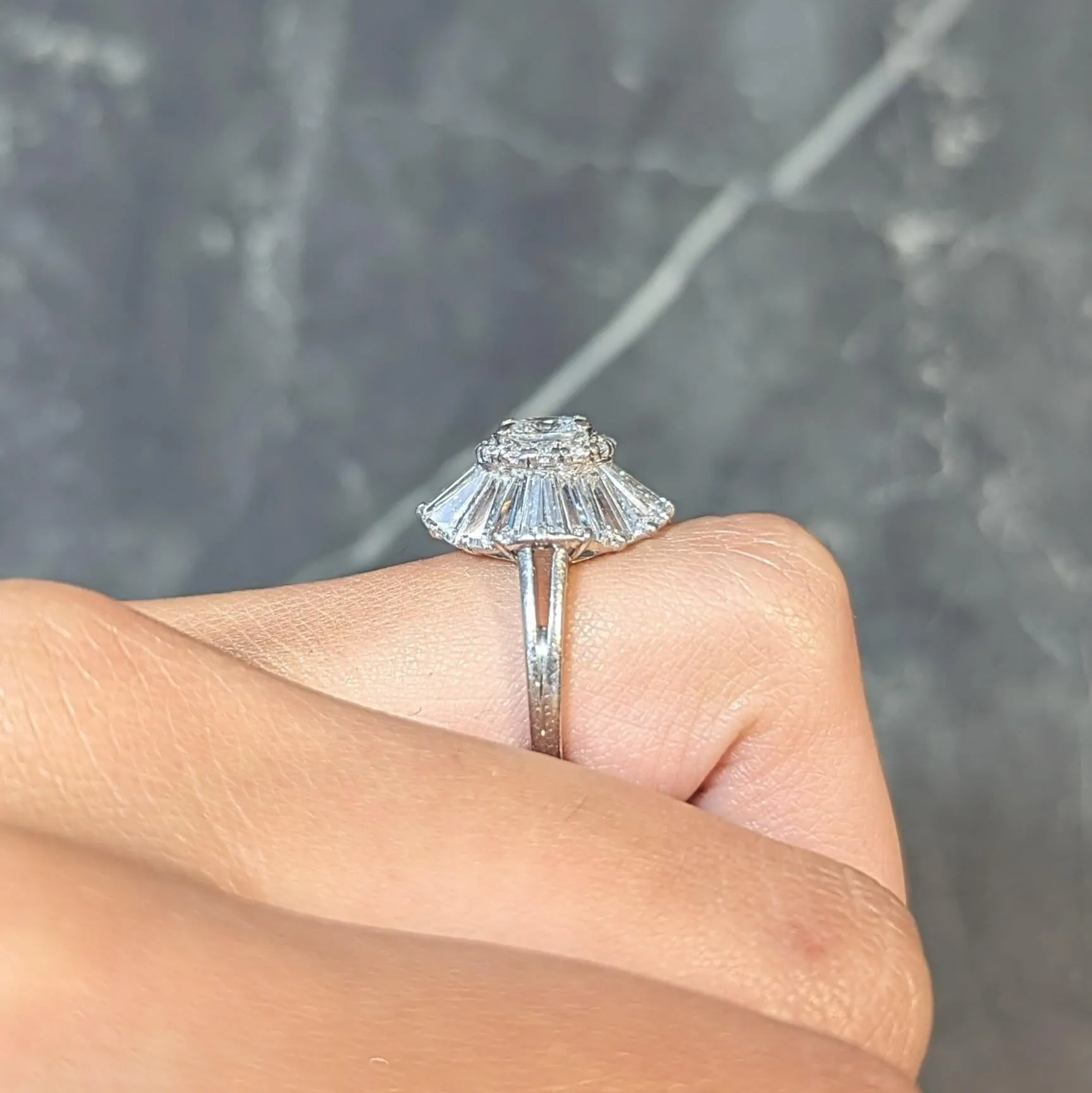 Mid-Century 3.95 CTW Diamond Platinum Vintage Ballerina Halo Cocktail Ring