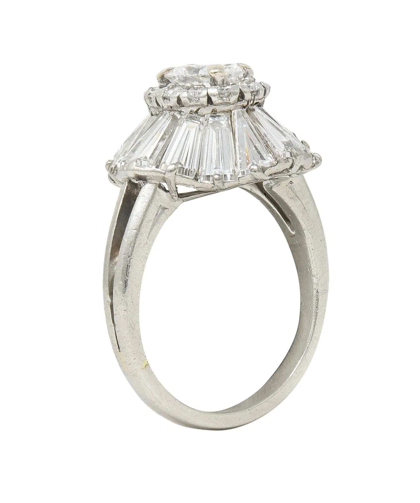 Mid-Century 3.95 CTW Diamond Platinum Vintage Ballerina Halo Cocktail Ring