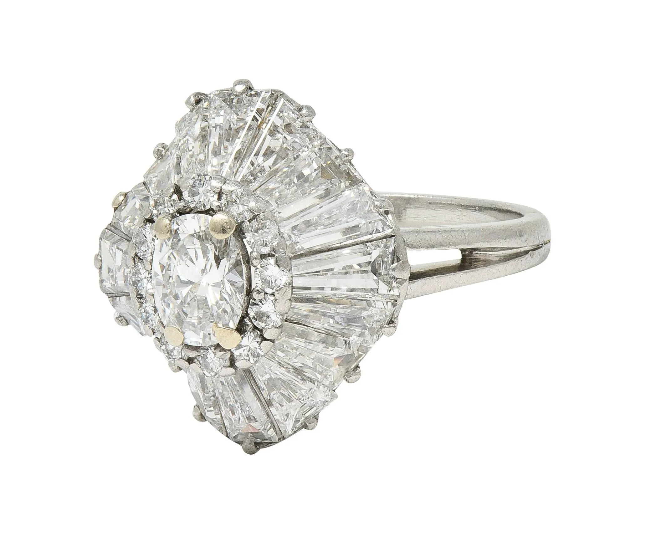 Mid-Century 3.95 CTW Diamond Platinum Vintage Ballerina Halo Cocktail Ring