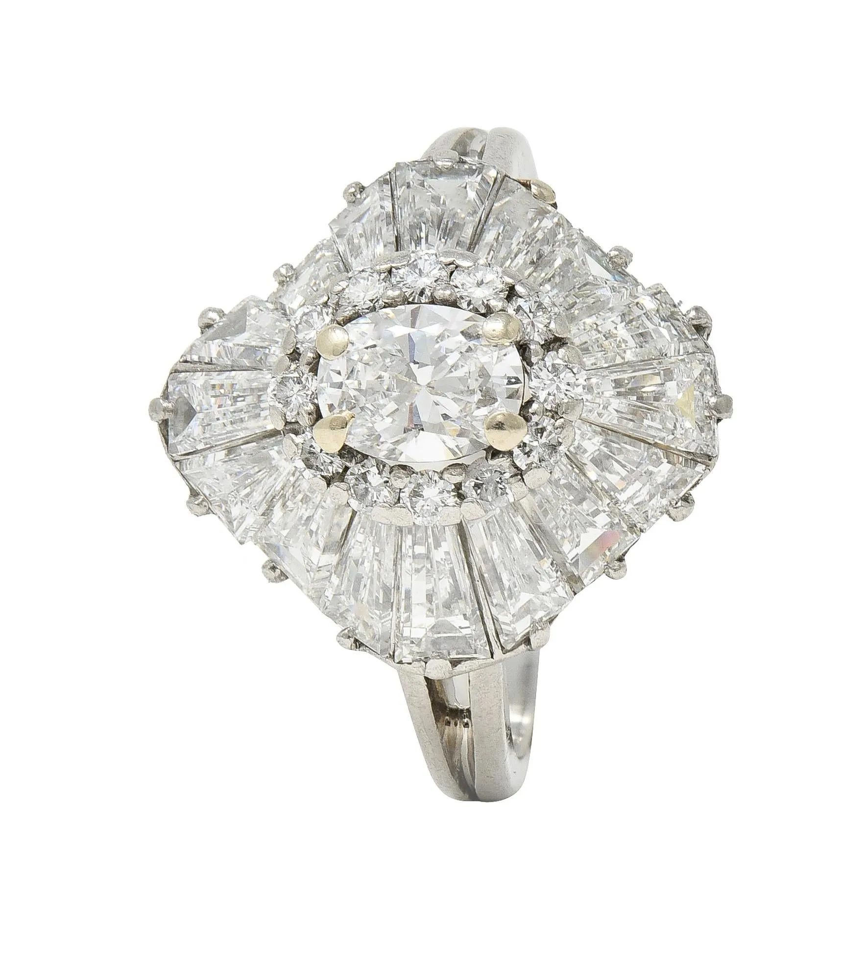 Mid-Century 3.95 CTW Diamond Platinum Vintage Ballerina Halo Cocktail Ring