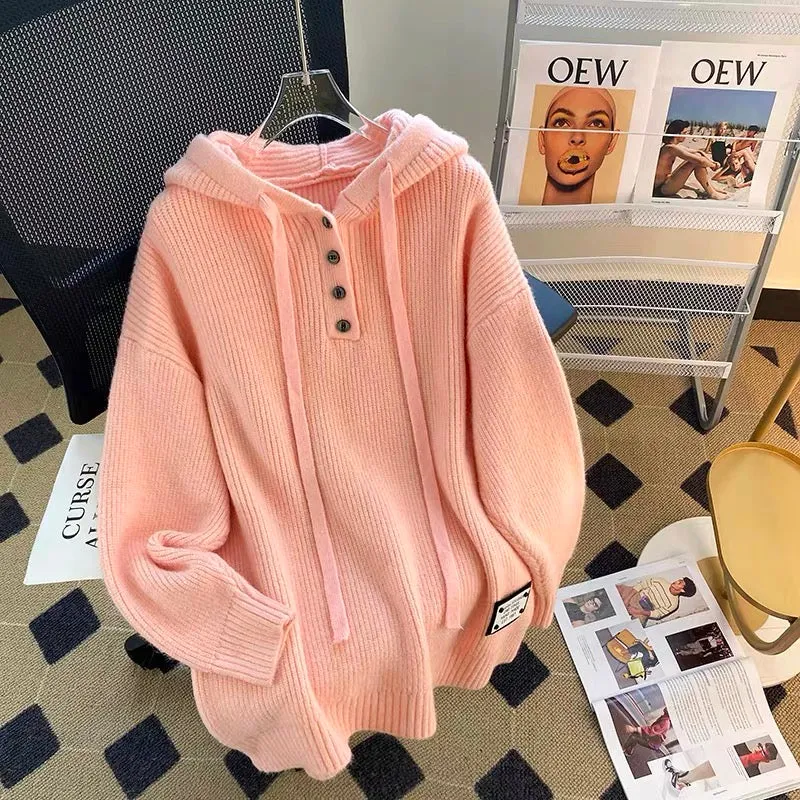 Mid-length hooded sweater for women 2023 new autumn and winter thickened coat loose lazy style bottoming sweater top bv