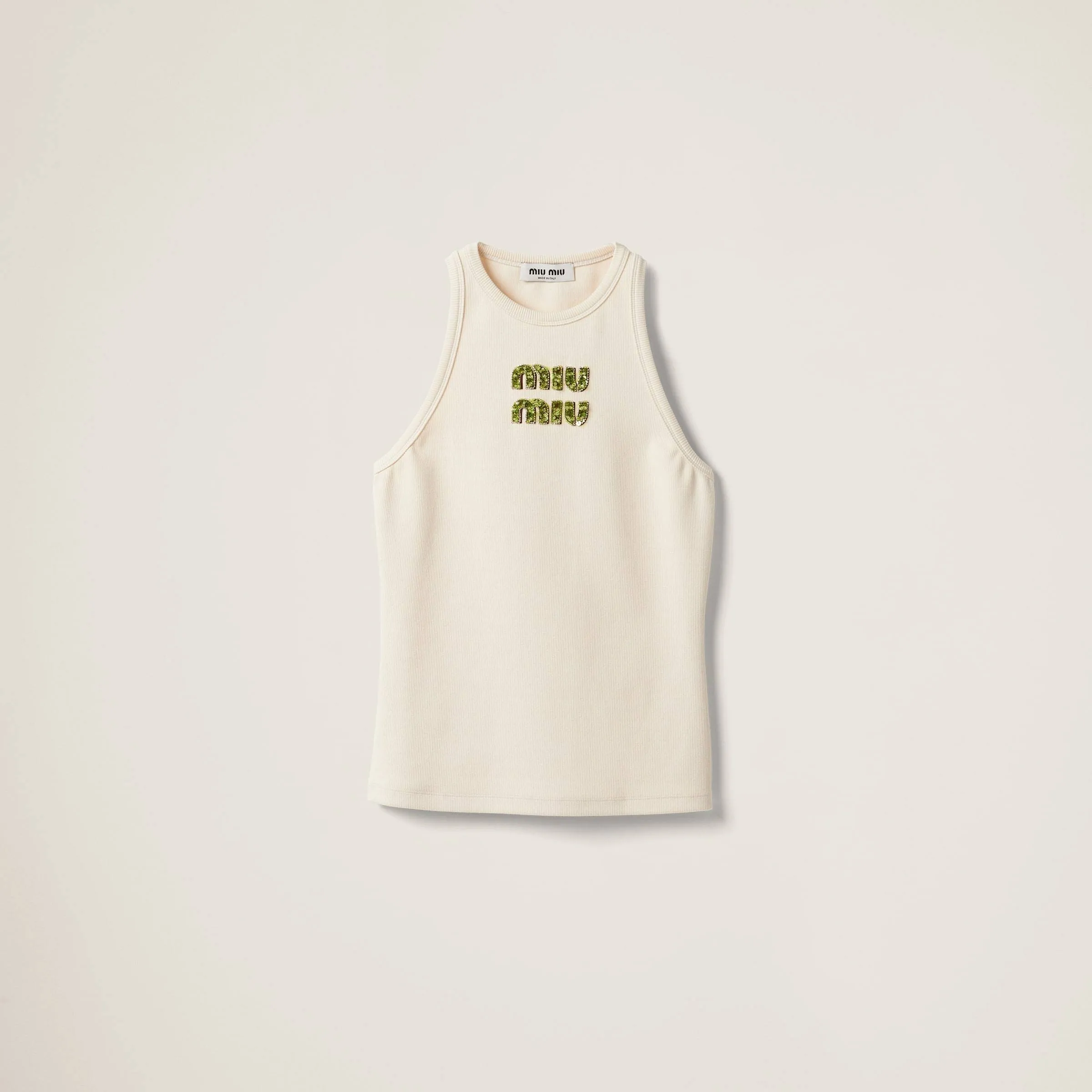 MiuMiu  |Crew Neck Rib Blended Fabrics Street Style Plain Cotton