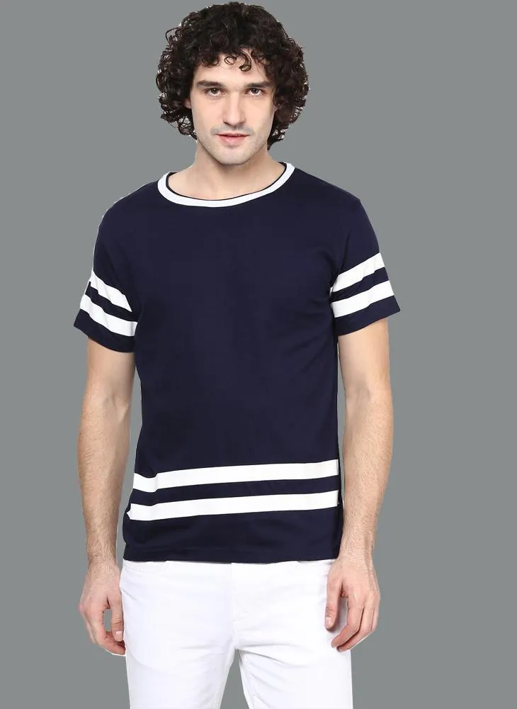 Navy Contrast Stripe Crew Neck T-shirt