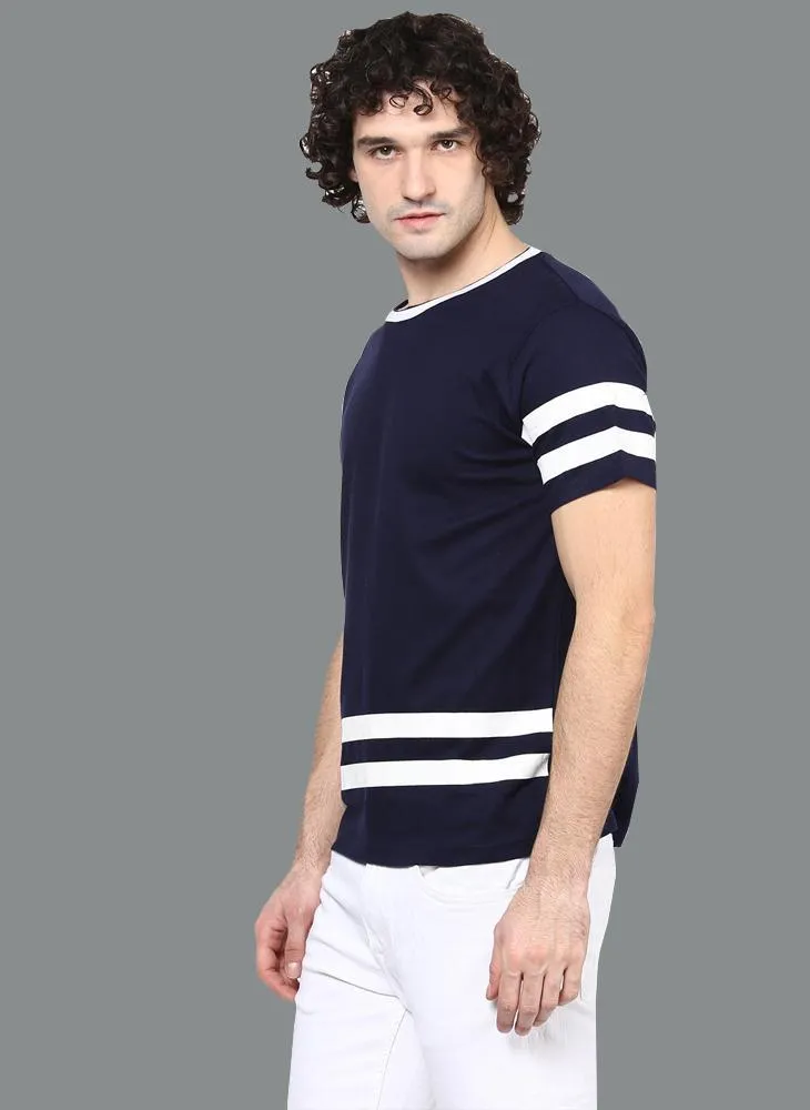 Navy Contrast Stripe Crew Neck T-shirt