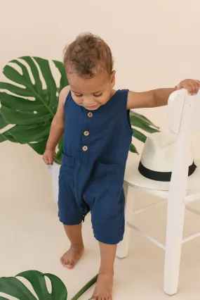 Navy Crop Linen Romper