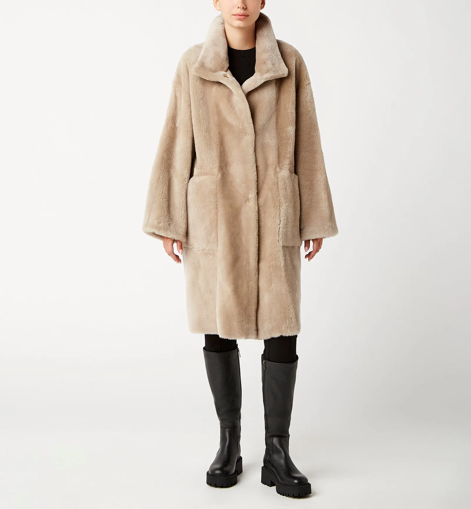 NERO SHEARLING REVERSIBLE LONG COAT