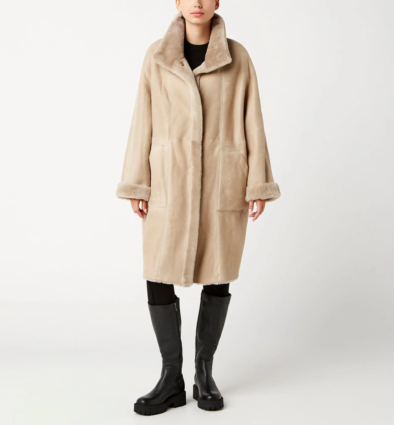 NERO SHEARLING REVERSIBLE LONG COAT