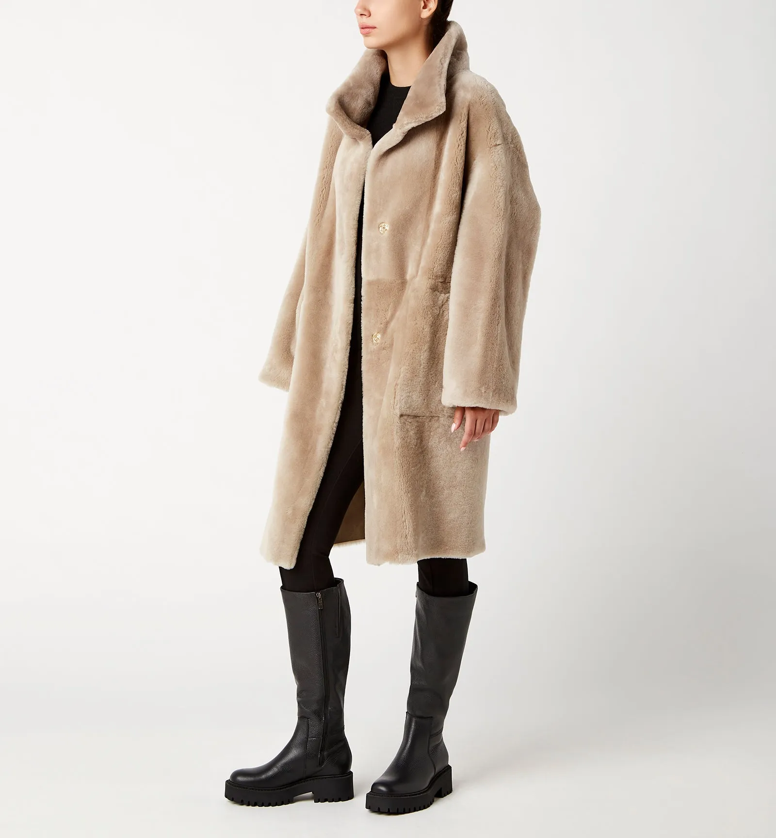 NERO SHEARLING REVERSIBLE LONG COAT