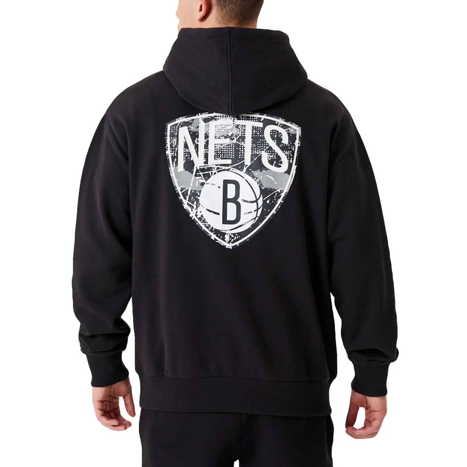 New Era Mens Brooklyn Nets Infill Team Logo Pullover Oversized Hoodie - Black