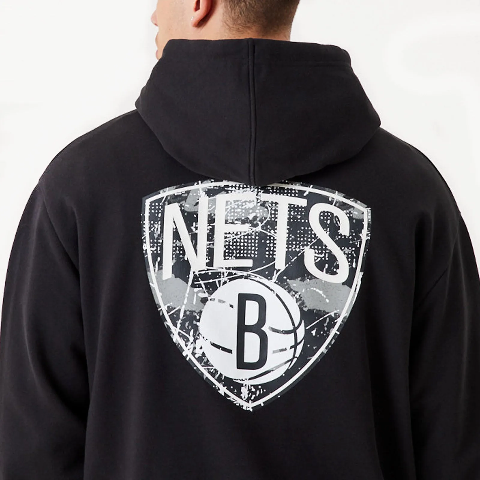 New Era Mens Brooklyn Nets Infill Team Logo Pullover Oversized Hoodie - Black