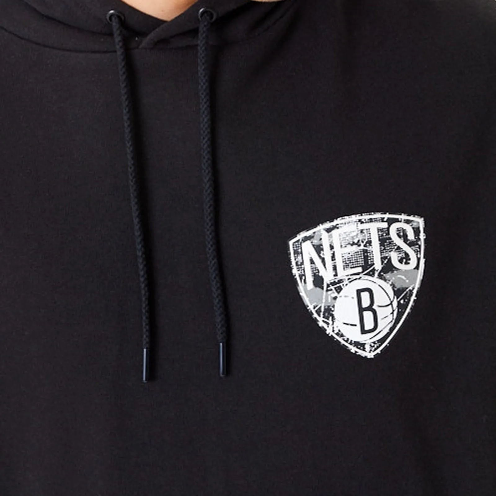 New Era Mens Brooklyn Nets Infill Team Logo Pullover Oversized Hoodie - Black