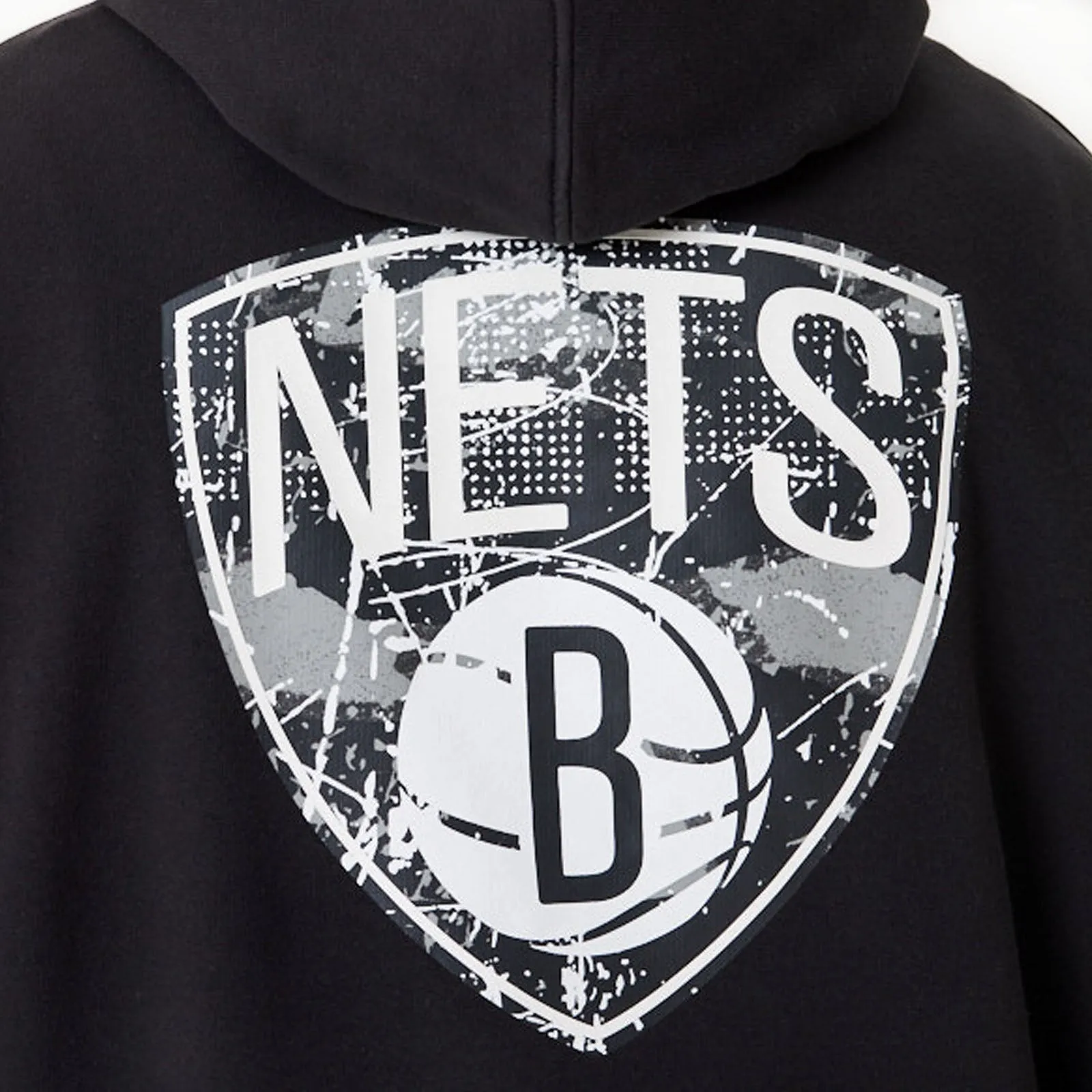 New Era Mens Brooklyn Nets Infill Team Logo Pullover Oversized Hoodie - Black