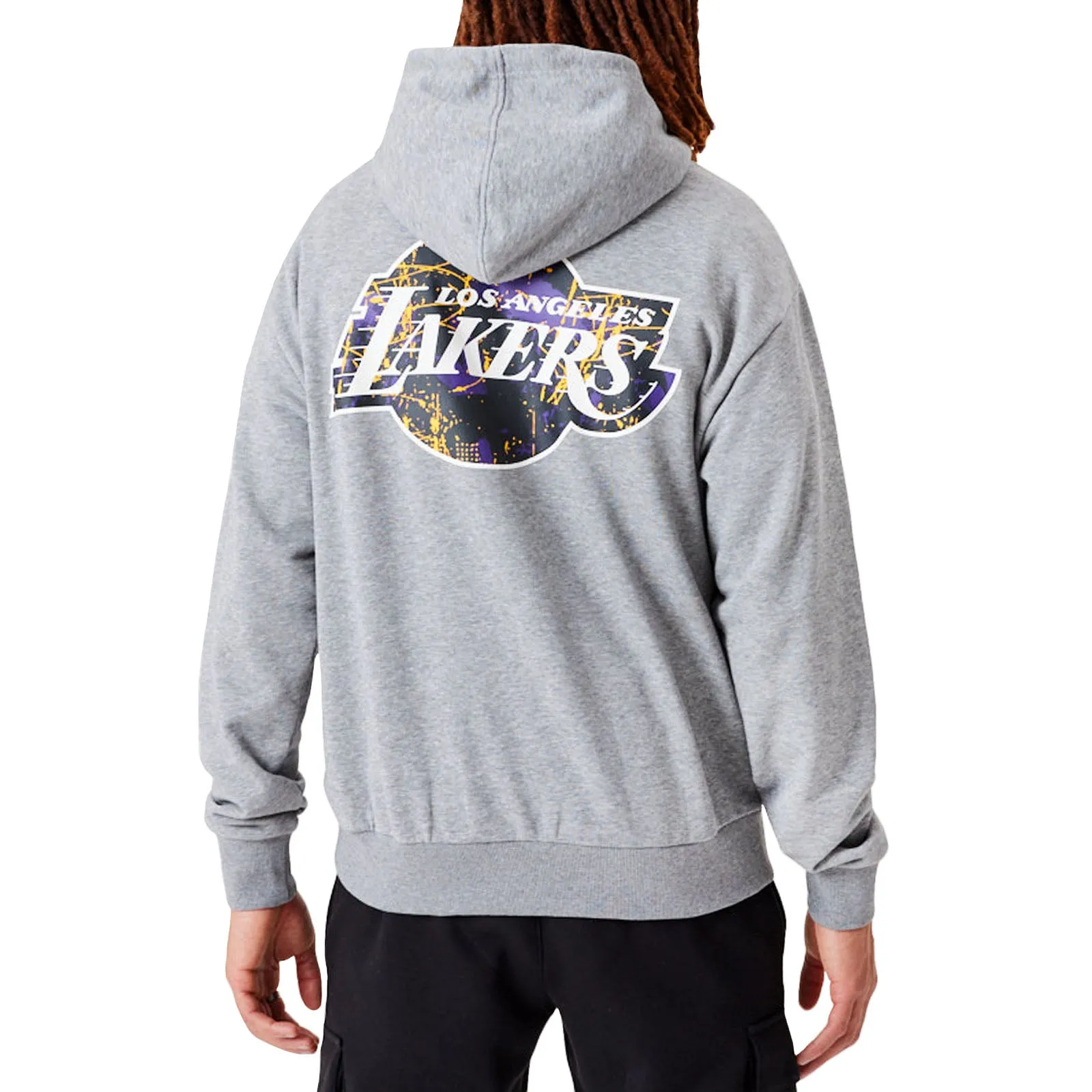 New Era Mens Los Angeles Lakers Infill Team Logo Oversized Hoodie - Black