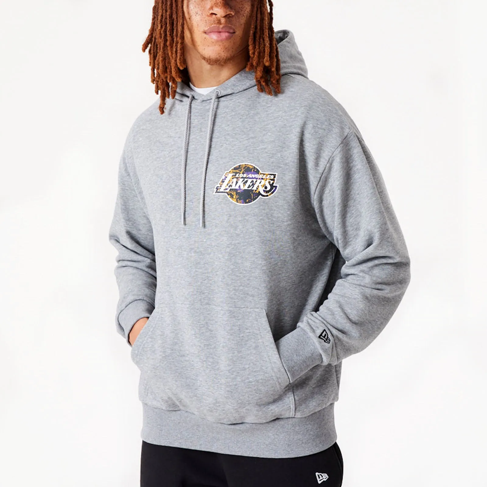 New Era Mens Los Angeles Lakers Infill Team Logo Oversized Hoodie - Black