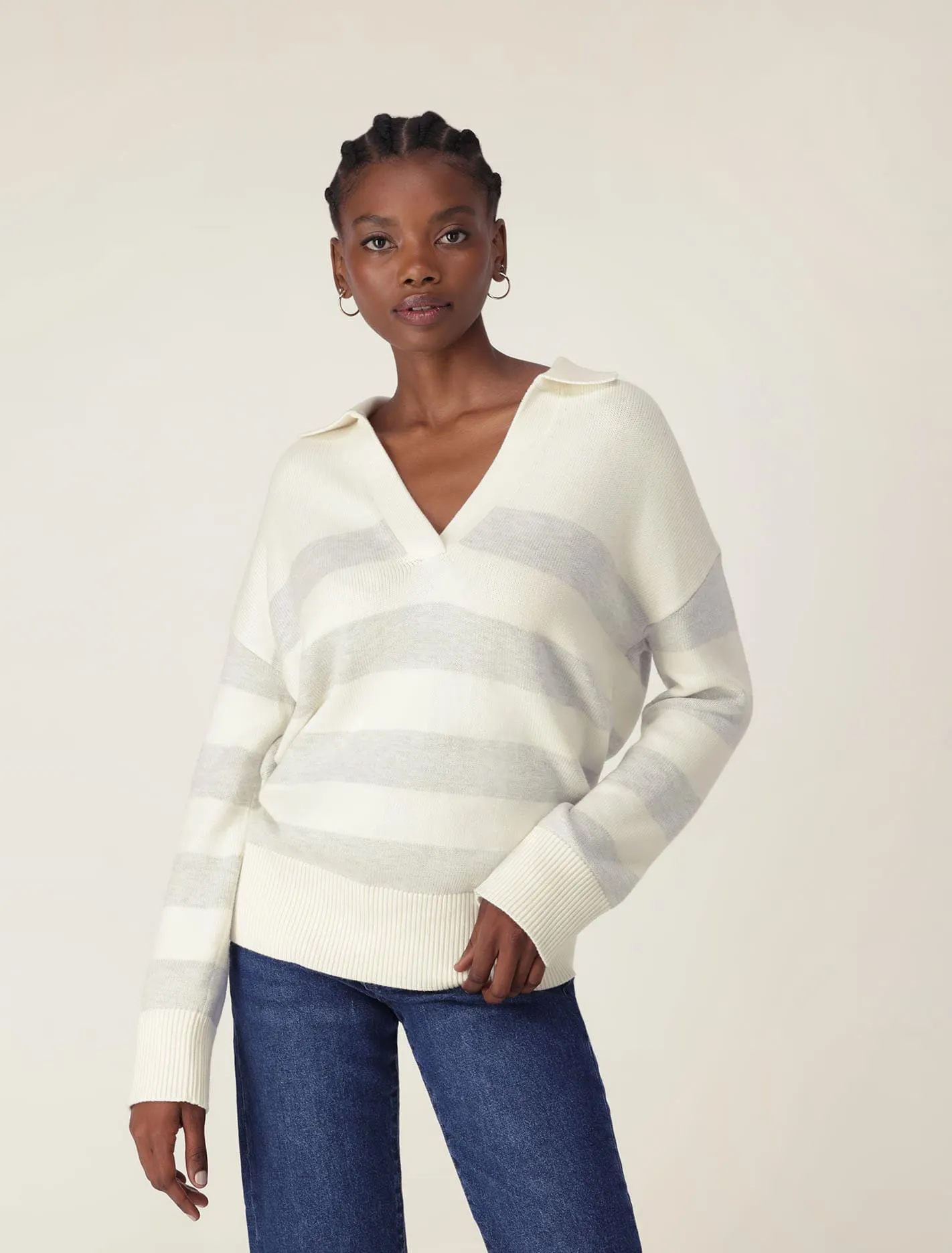 Nicole Striped Polo Collar Jumper