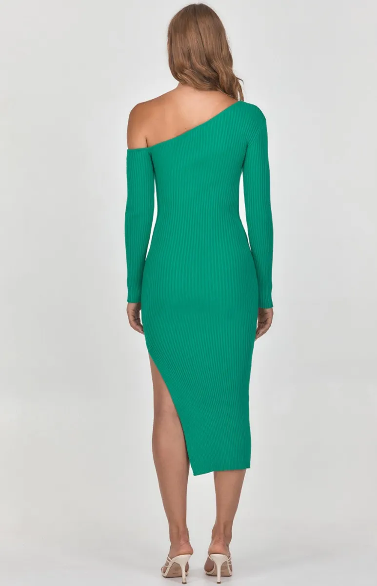 One Shoulder Knit Midi Dress with Side Split (WKN360) 