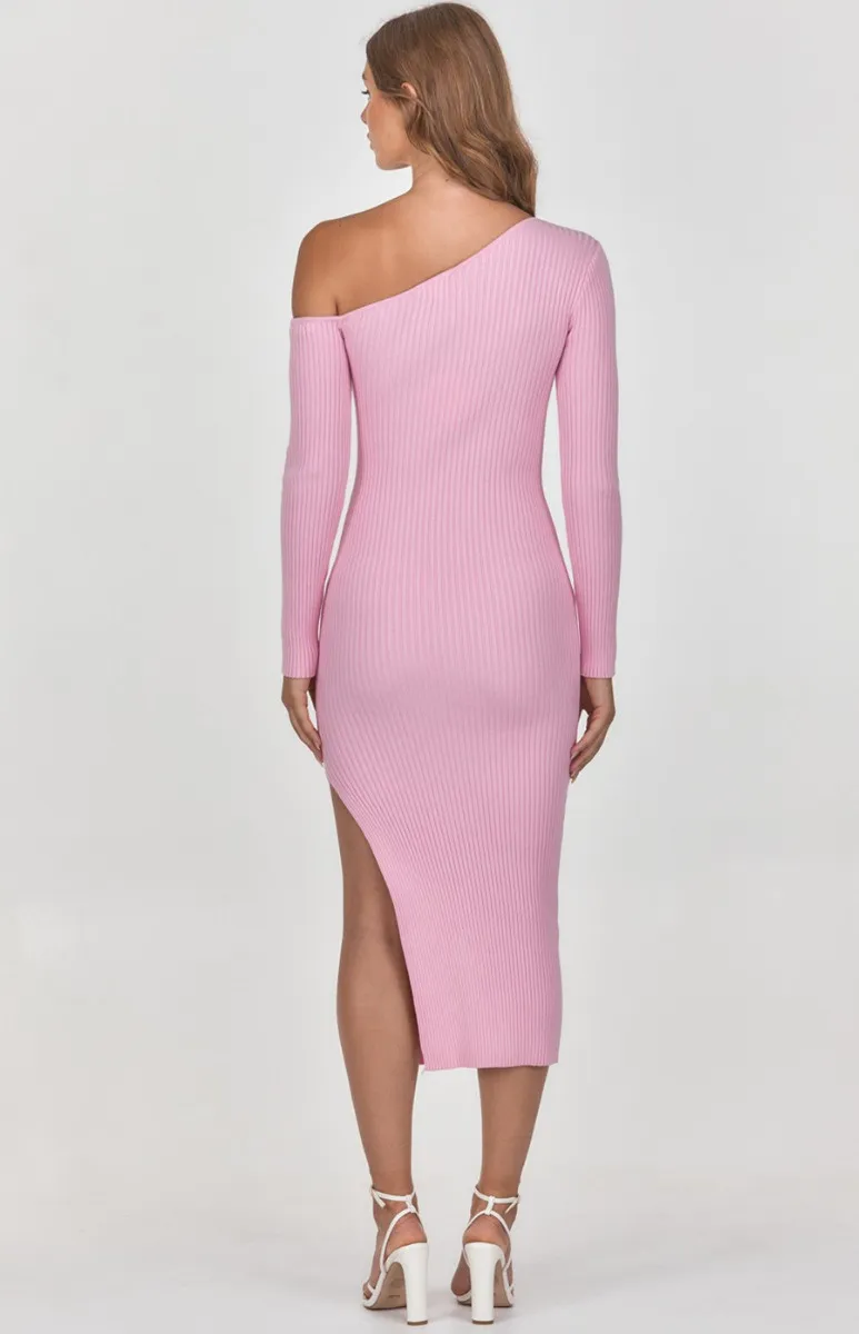 One Shoulder Knit Midi Dress with Side Split (WKN360) 