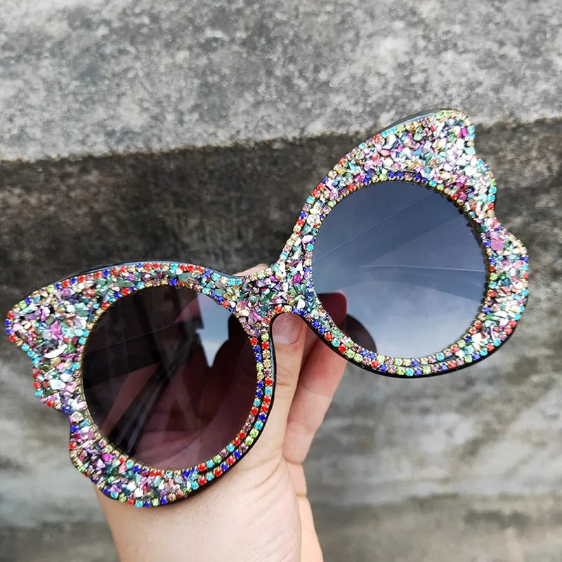 Oversized Butterfly Bling Crystal Diamond Stone UV400 Sunglasses