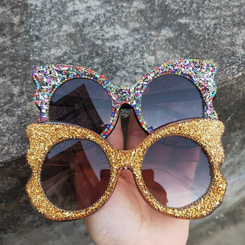 Oversized Butterfly Bling Crystal Diamond Stone UV400 Sunglasses