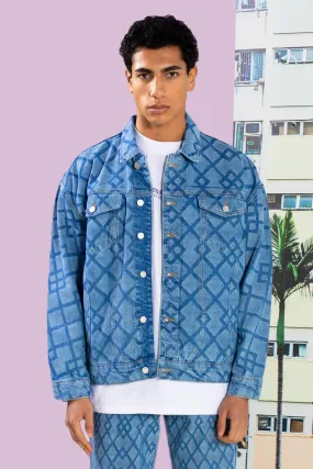 Oversized Geo Laser Print Denim Jackets 