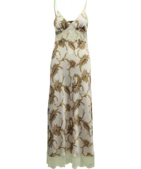 Paco Rabanne Lace-Trim Floral Print Satin Slip Dress in Pastel Purple Polyester