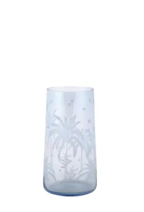 Palm Print Long Drink Glass Set Of 6 - Blue