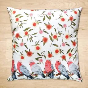 Pink and Grey Galah's Cushion Cover Cotton Drill