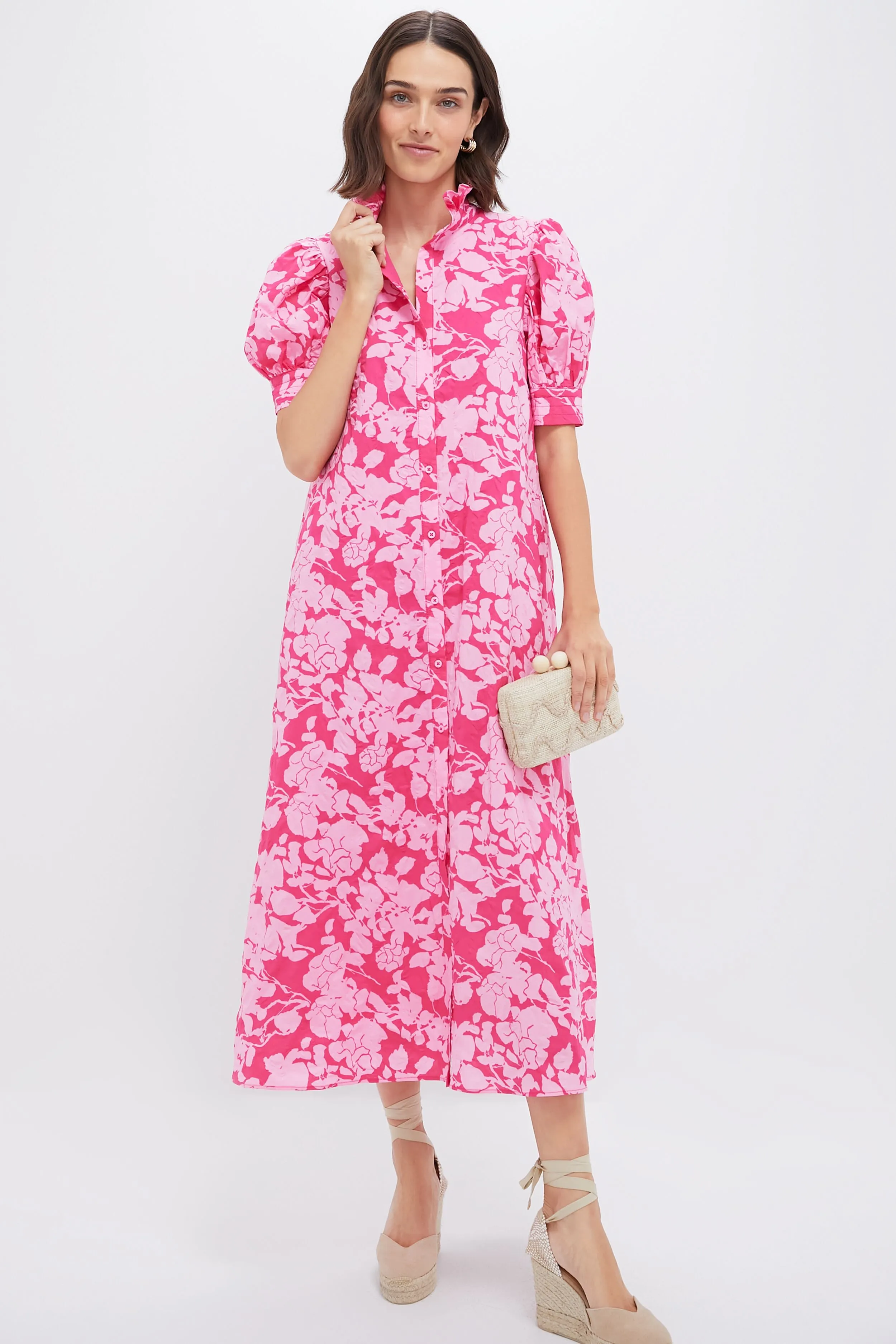 Pink Floral Ruffle Collar Louisa Maxi Dress