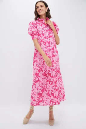 Pink Floral Ruffle Collar Louisa Maxi Dress