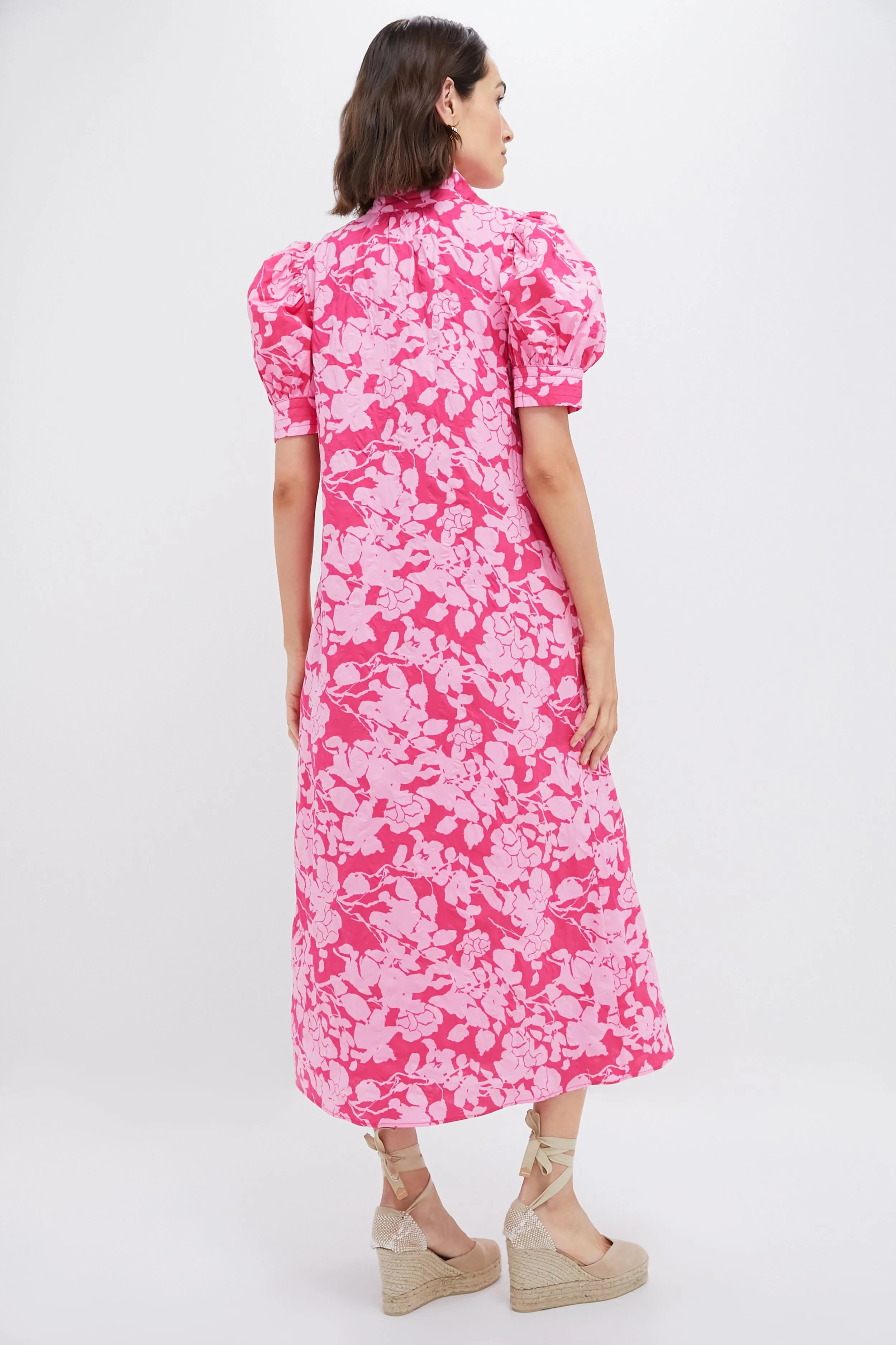 Pink Floral Ruffle Collar Louisa Maxi Dress