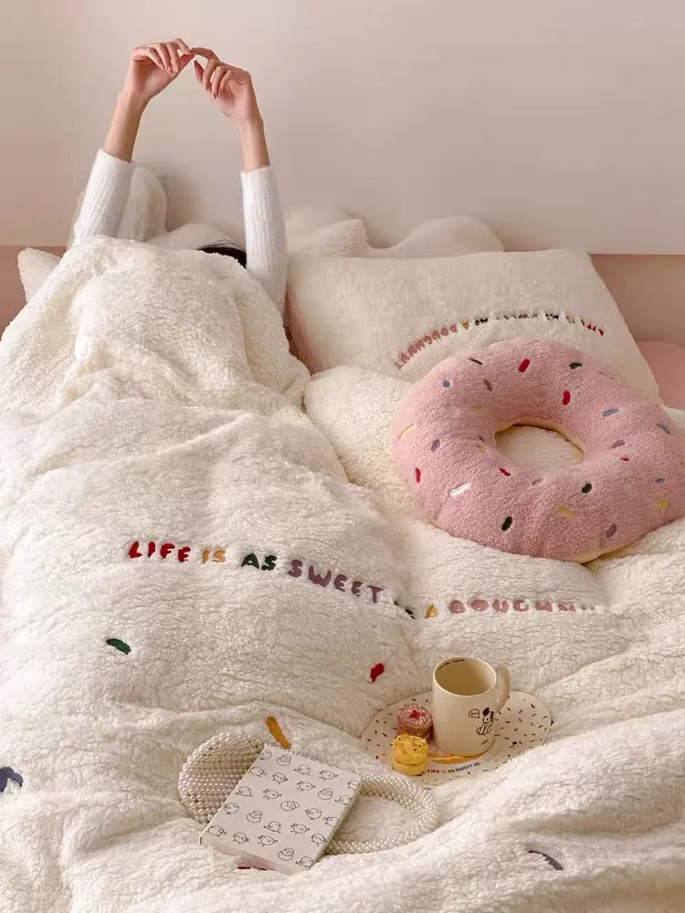 Premium donuts fleece bedding set bed sheet duvet cover throw pillow