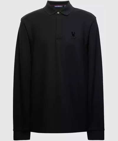 Psycho Bunny Men's Branson Long Sleeve Pique Polo 001 BLACK /