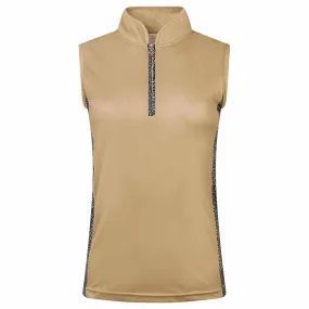 Pure Golf Elise Sleeveless Polo Shirt Cheetah Beige