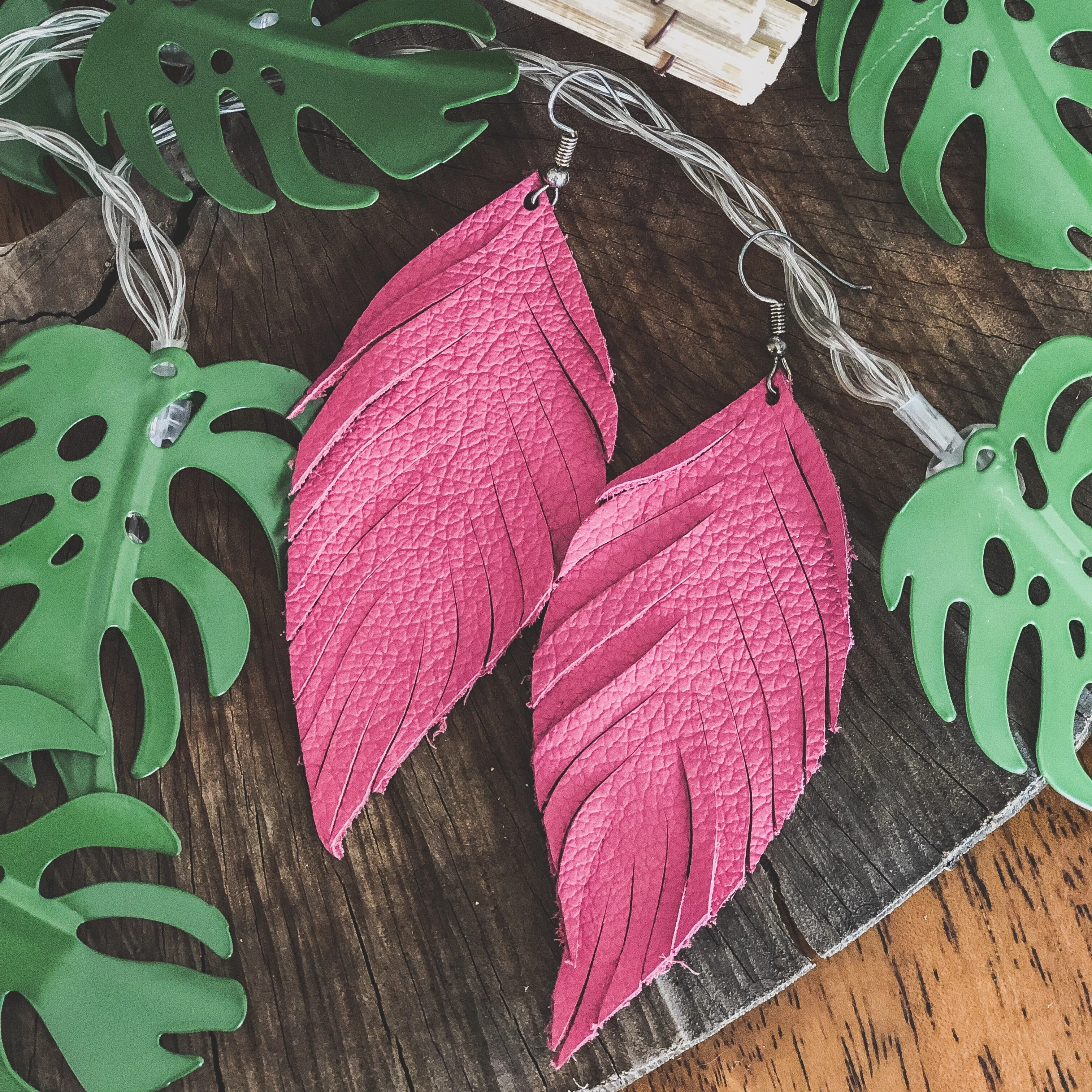 Raw Feather Leather Earrings