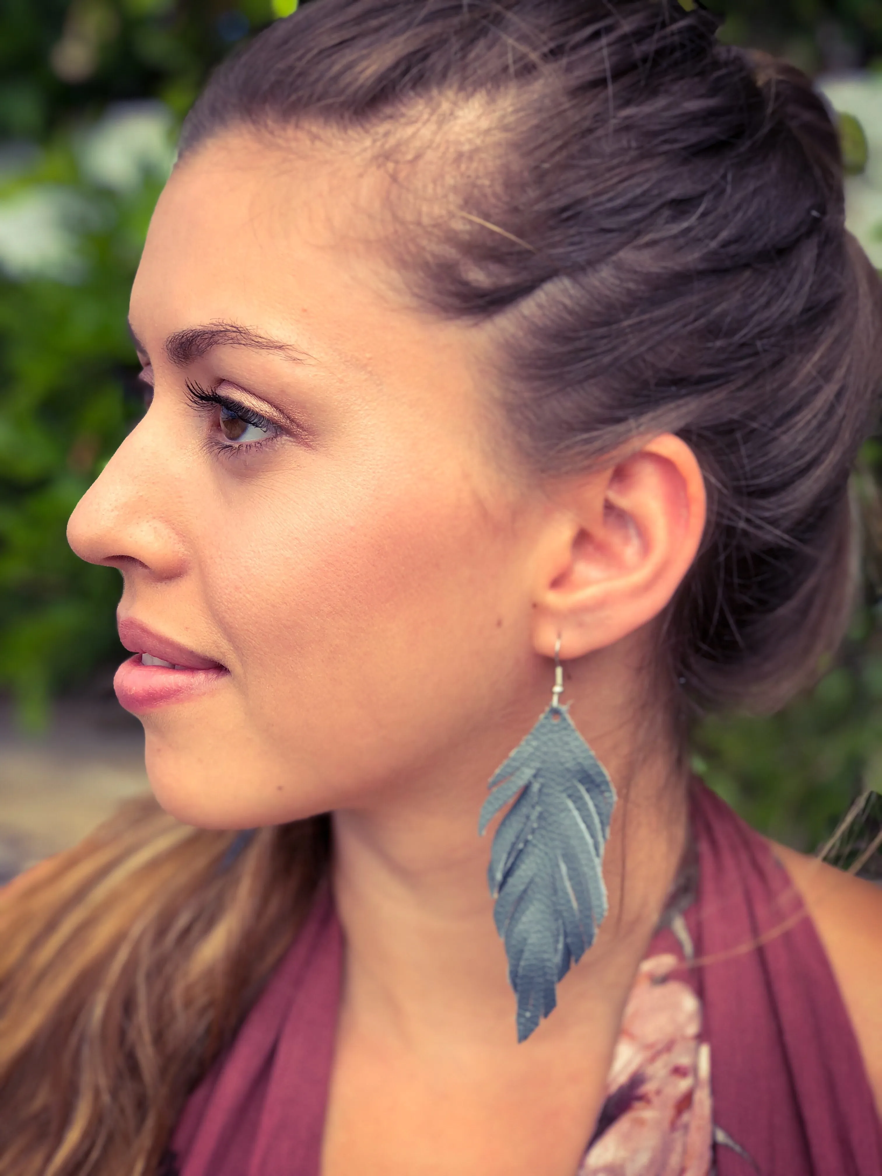 Raw Feather Leather Earrings