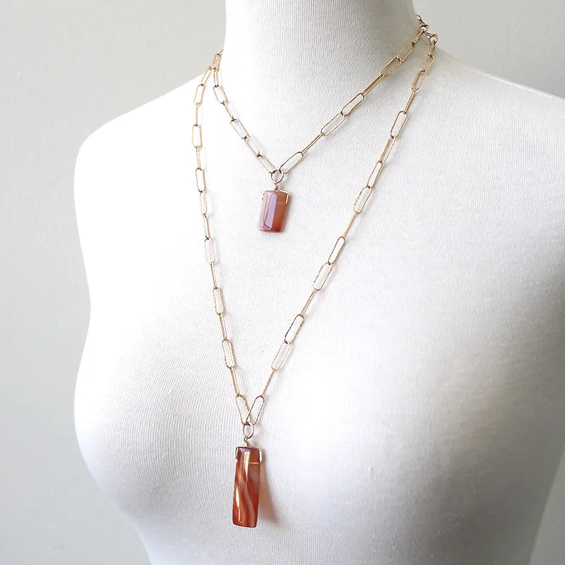 Rectangle Carnelian Link Necklace