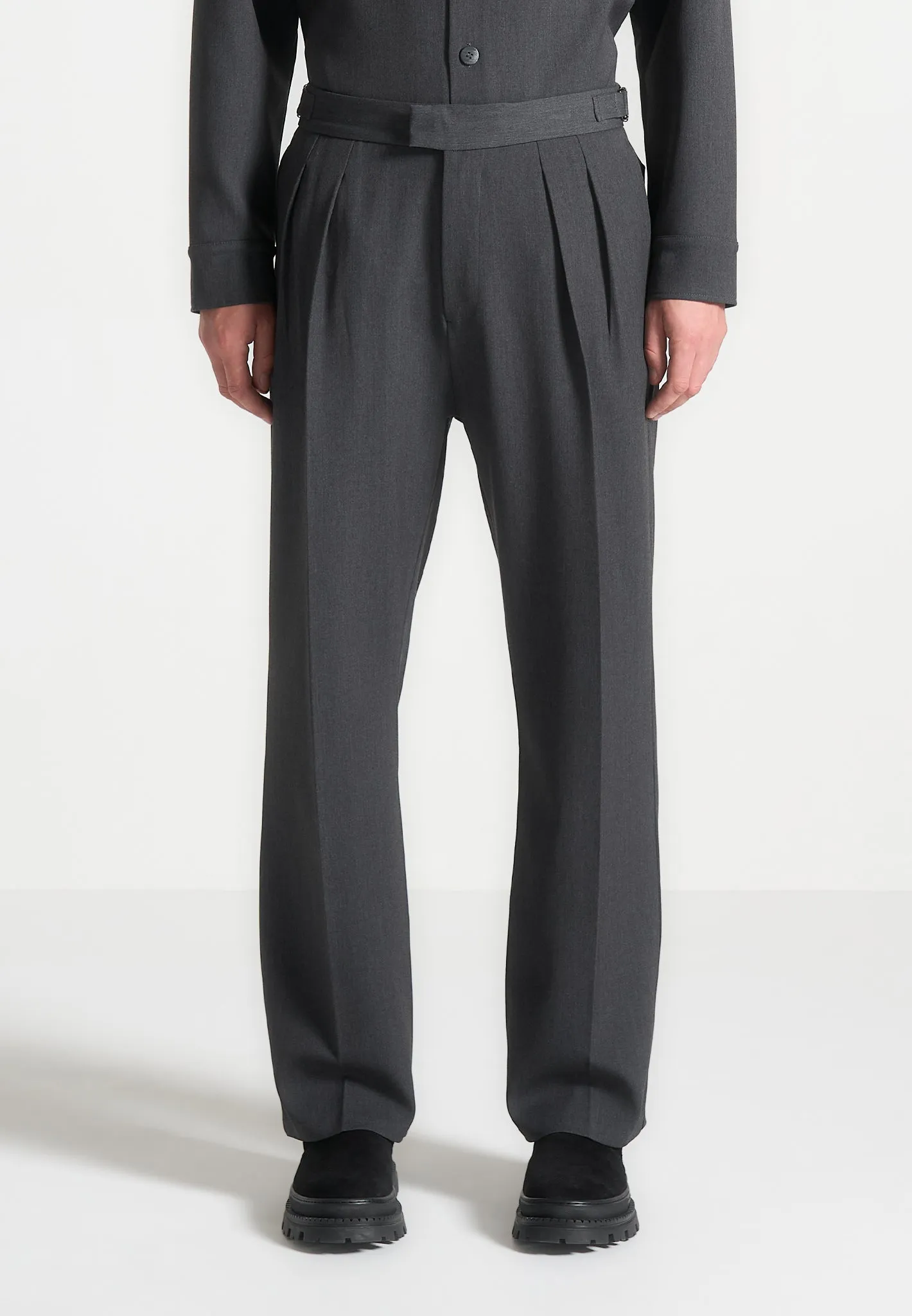 Relaxed Fit Hatched Tailored Trousers - Grey