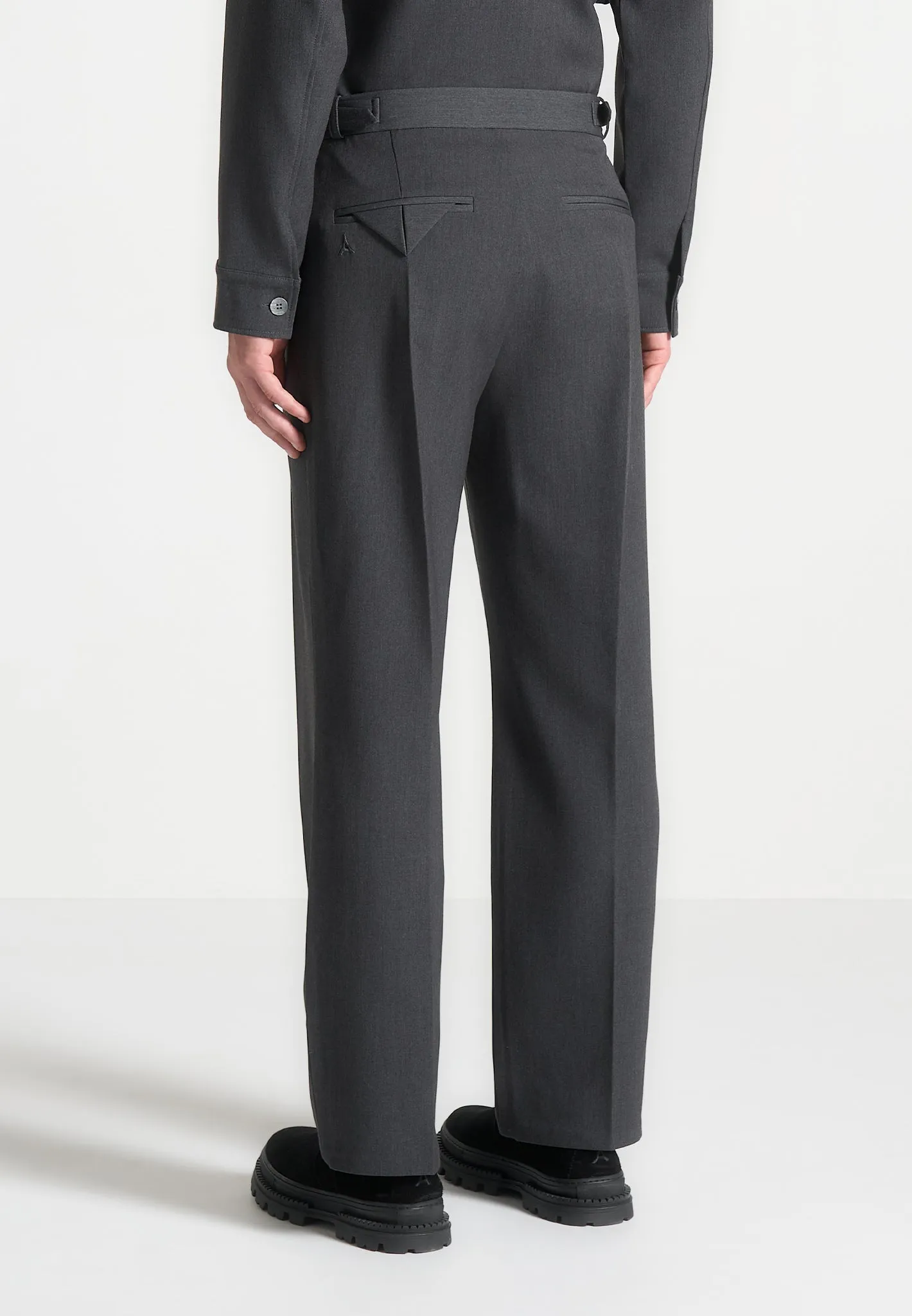 Relaxed Fit Hatched Tailored Trousers - Grey