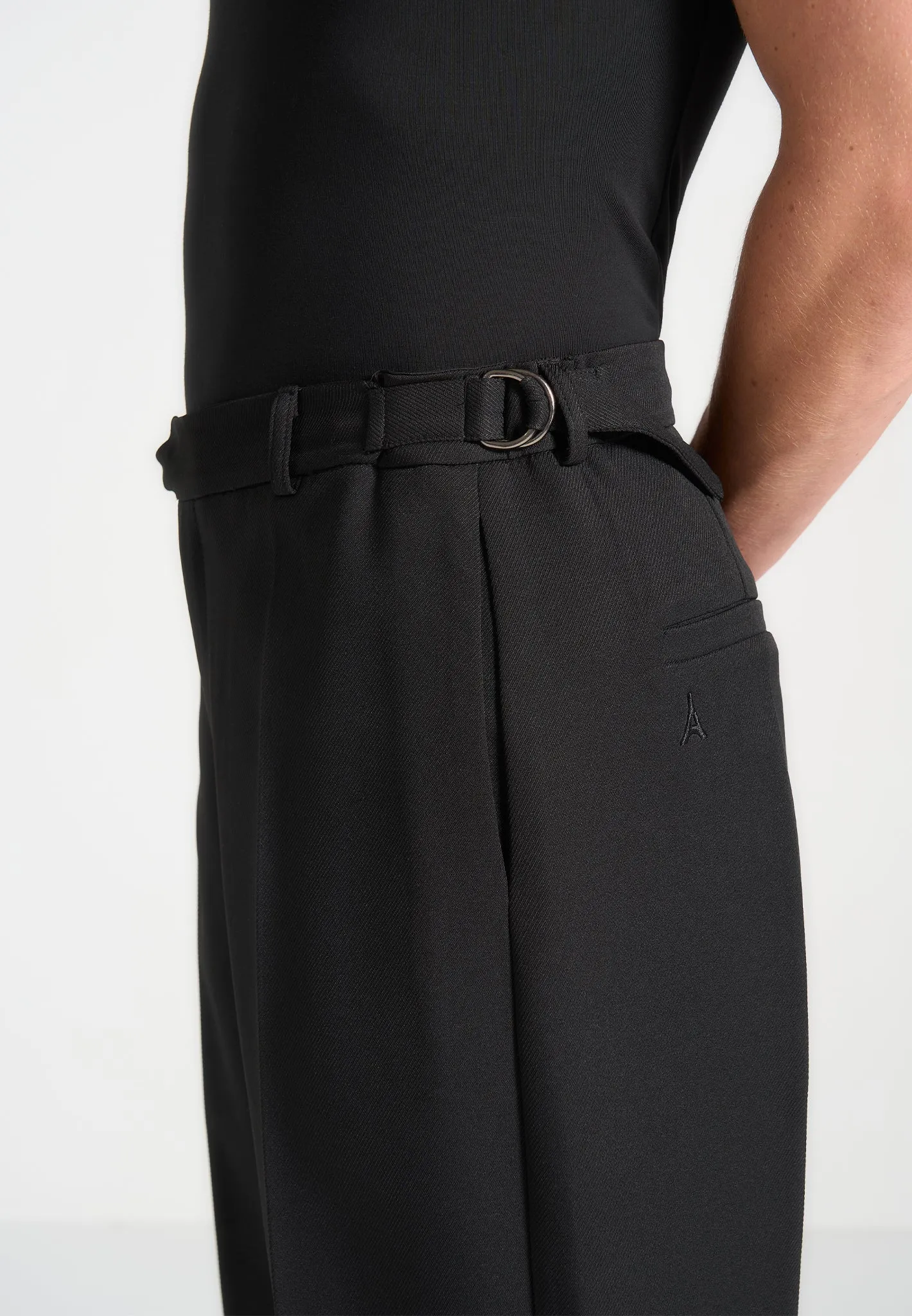 Relaxed Fit Tailored Button Cuff Trousers - Black