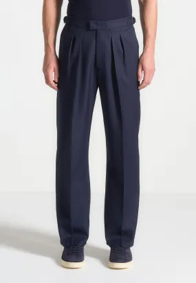 Relaxed Fit Twin Pleat Tailored Trousers - Navy