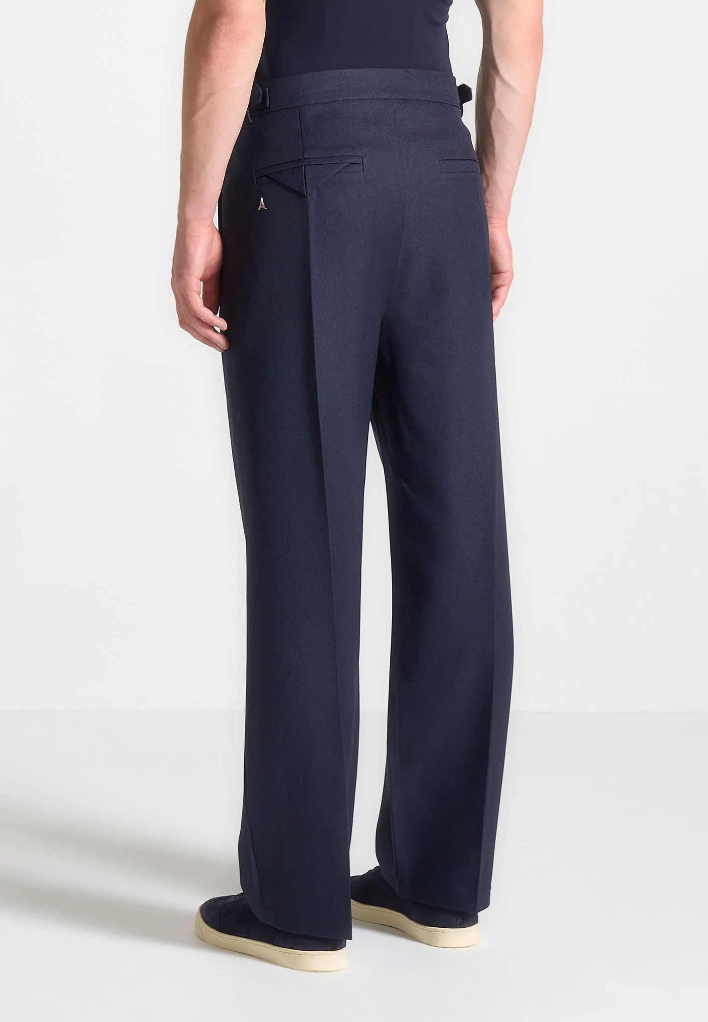 Relaxed Fit Twin Pleat Tailored Trousers - Navy