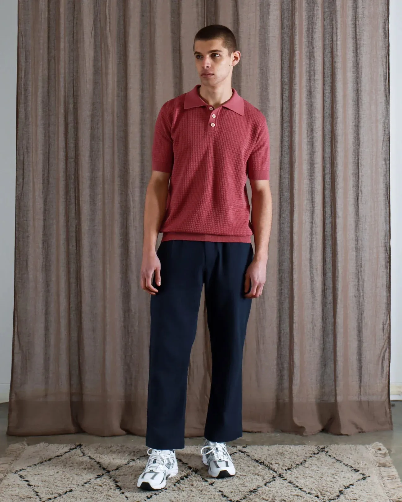 Renard S/S Waffle Polo - Rose