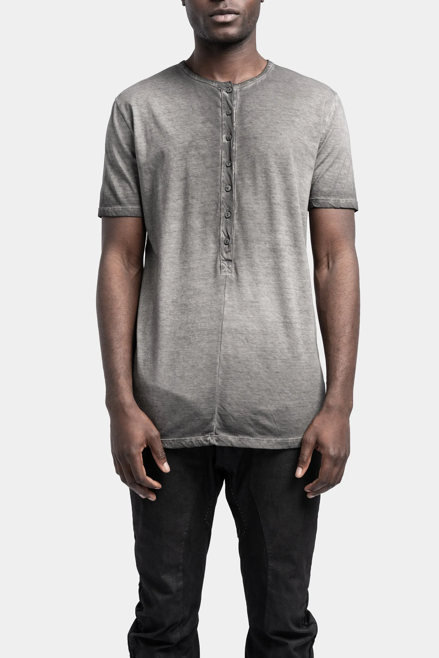 Resinated cotton henley t-shirt, Anthra