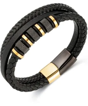 Rhona Sutton Black Titan Leather Stainless Steel Bracelet