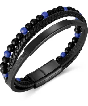 Rhona Sutton Blue Beaded Identification Leather Stainless Steel Bracelet